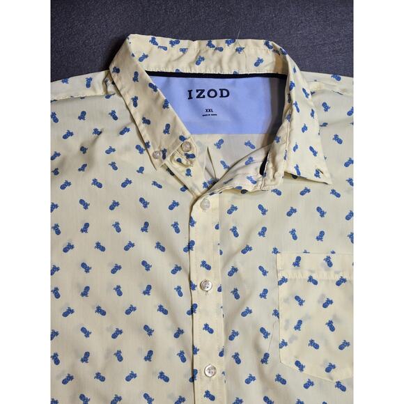 Izod Shirt Mens XXL Yellow Button Up Pineapple All Over Print Short Sleeve - Picture 2 of 7